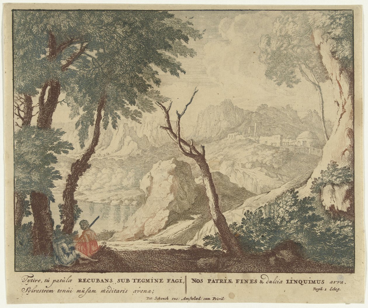 Hyrde og gjeterinne hviler ved et tre Scener fra Virgils diktsamling Bucolica (serietittel) av Jan van Call (I)