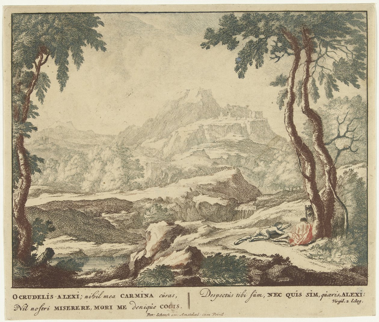 Landskap med to gjetere ved et tre Scener fra Virgils diktsamling Bucolica (serietittel) av Jan van Call (I)