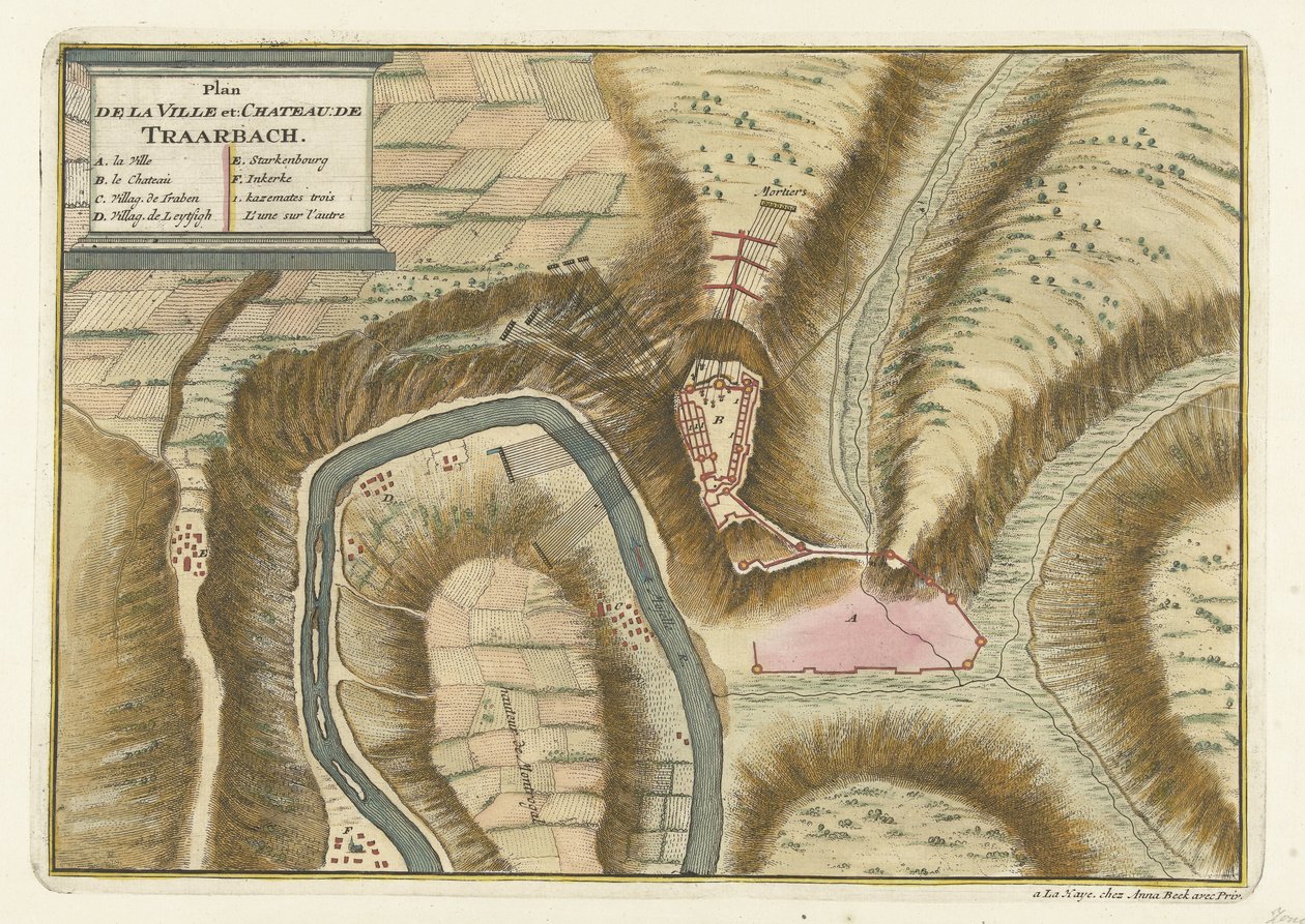 Kart over landsbyen og slottet Trarbach, 1704 Plan de la Ville et: Chateau: de Traarbach (tittel på objekt) av Jan van Call (II) (attributed to)