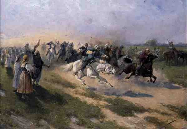 Racing, ca. 1900 (olje på lerret) av Jan van Chelminski