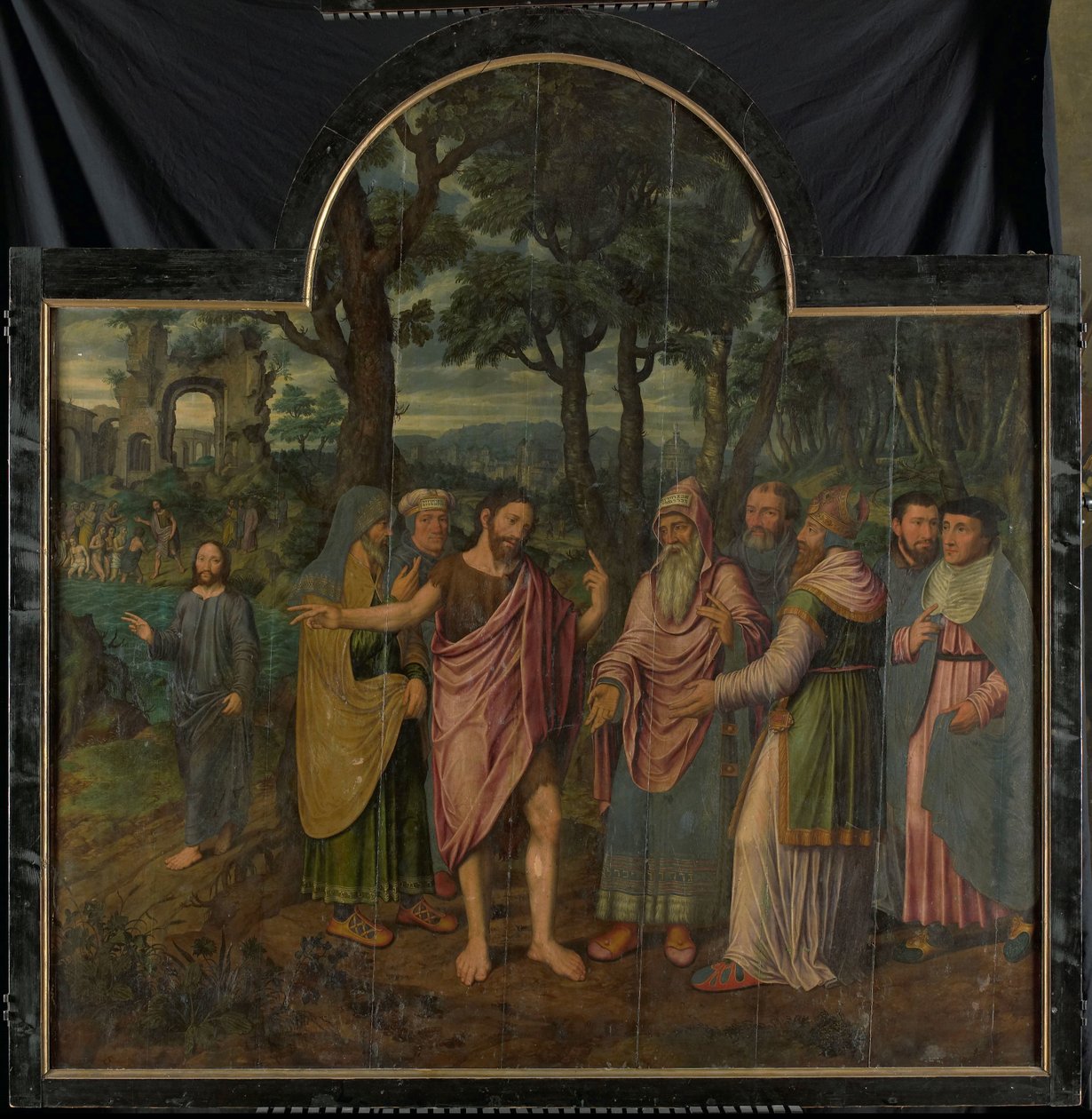 Døperen Johannes formaner fariseerne, sentralpanel i en triptyk av Jan van Coninxloo (II)