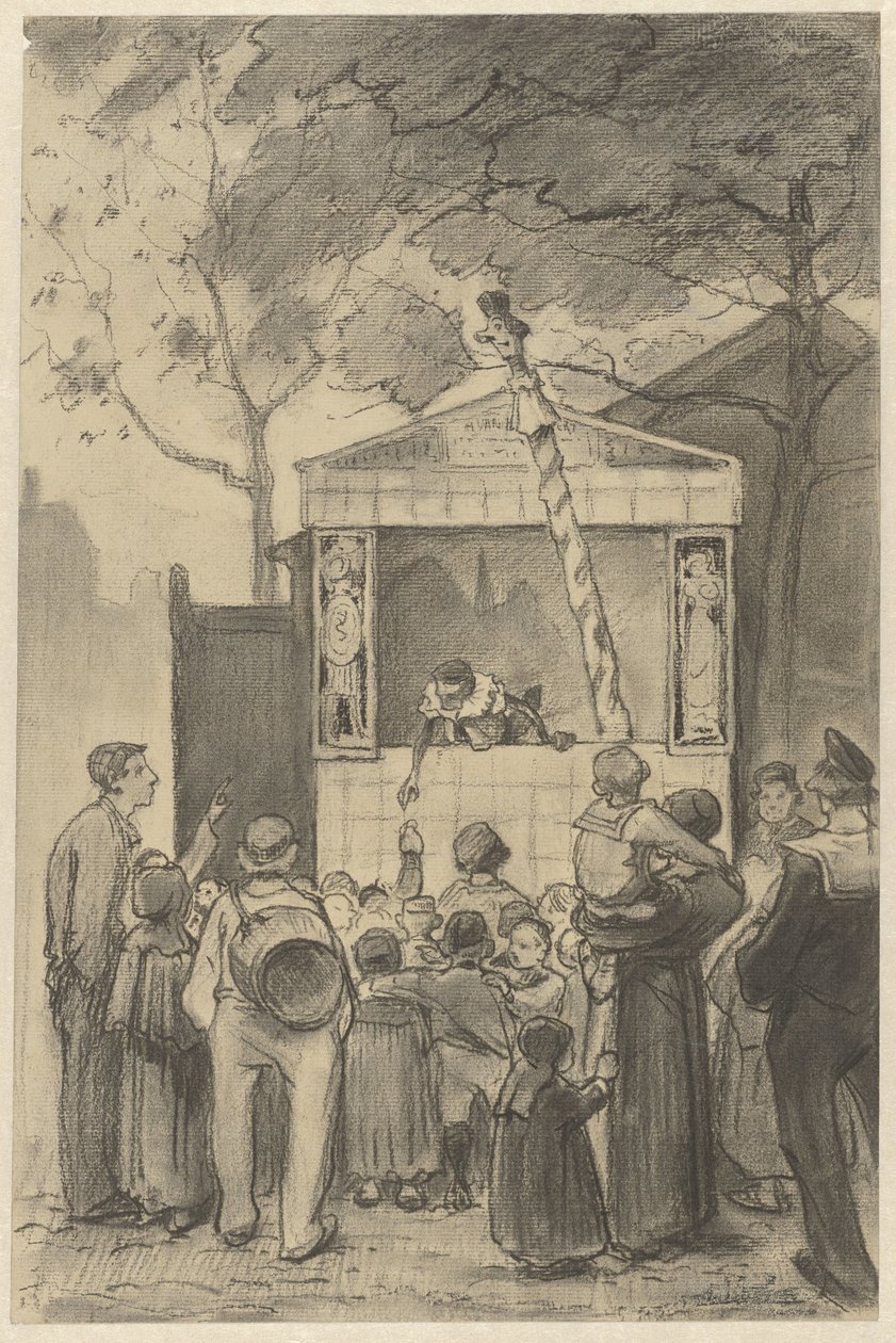 Tilskuere foran et dukketeater av Jan van Essen (possibly)