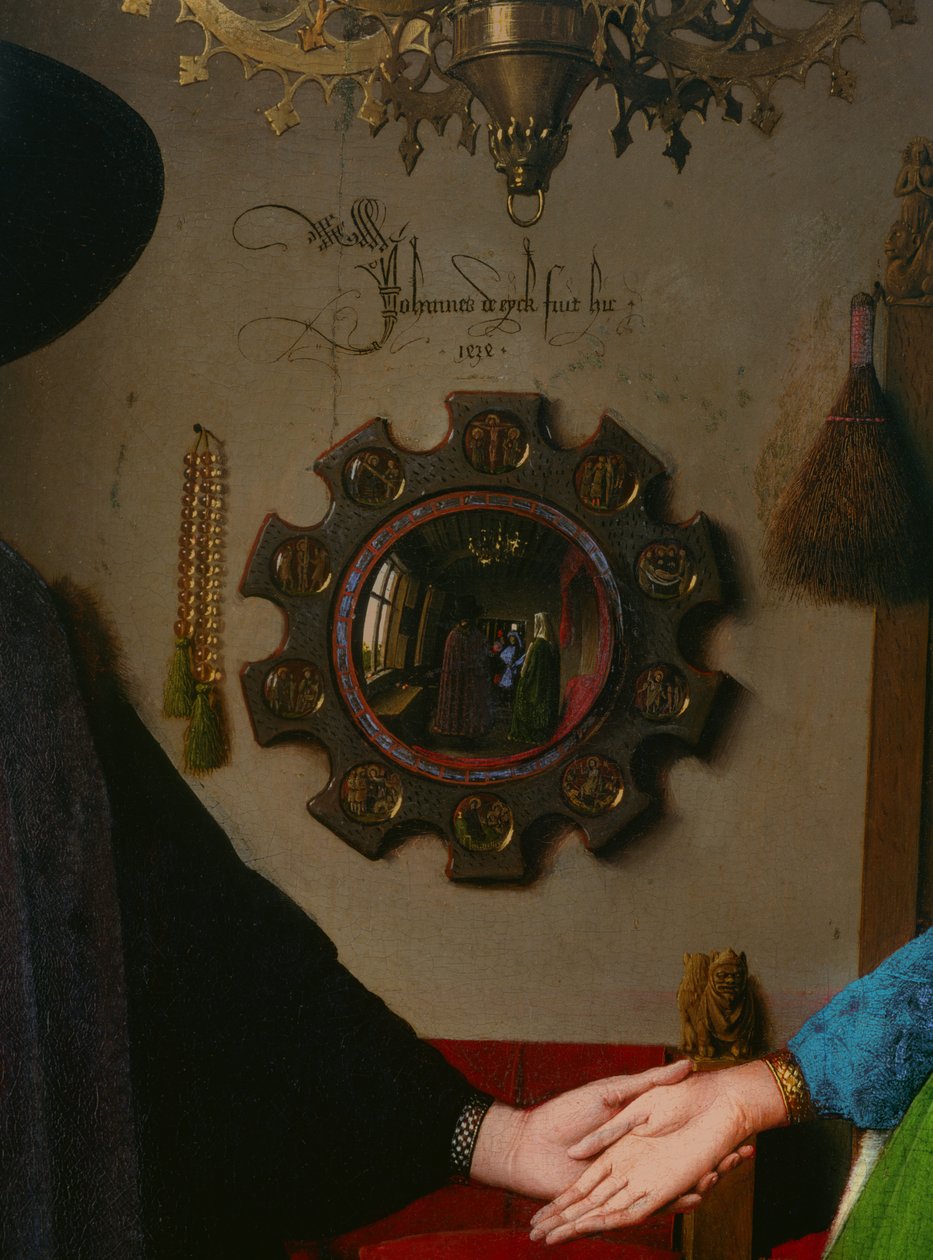 Arnolfini Marriage, detalj av speil, 1434 olje på panel av Jan van Eyck