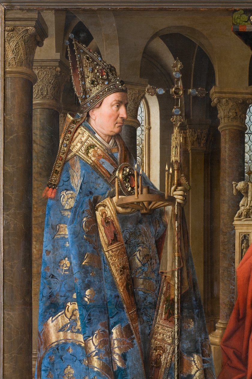 Detalj av jomfruen og barnet med kanon Joris van der Paele av Jan van Eyck