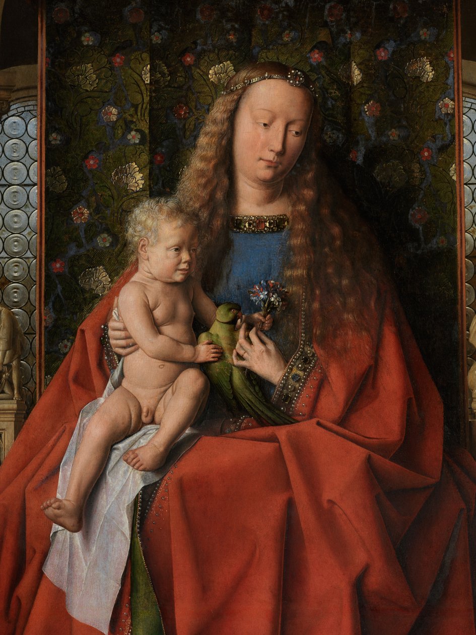 Detalj av jomfruen og barnet med kanon Joris van der Paele av Jan van Eyck
