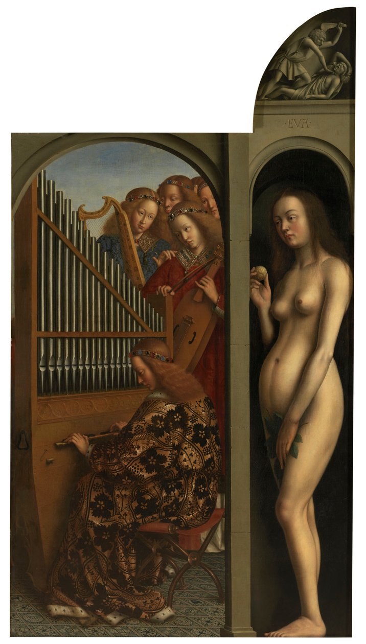 Musiserende engler og Eva av Jan van Eyck