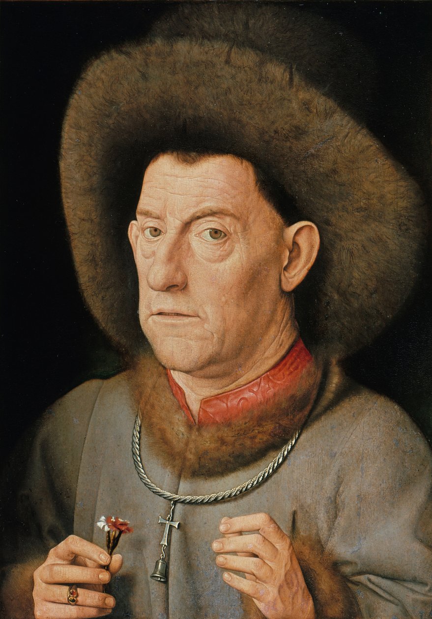 Portrett av en mann med nellike og Saint Anthony-ordenen (olje på eik) av Jan van Eyck