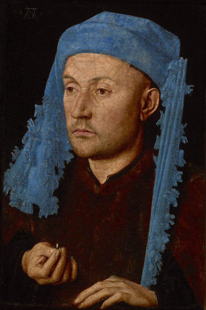 Portrett av en mann med en blå chaperon (Mann med ring), ca. 1429 (olje på tre) av Jan van Eyck