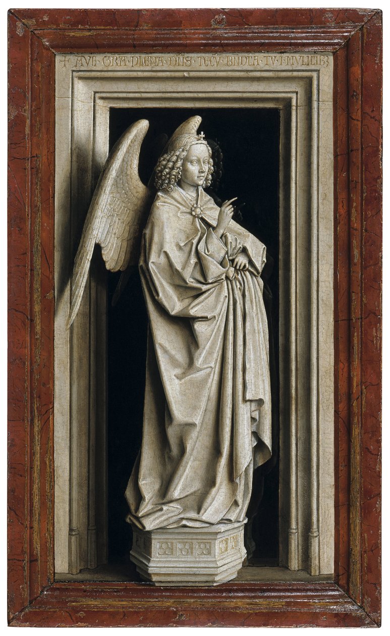 Annunciation Diptych, venstre panel, 1434-1435 av Jan van Eyck