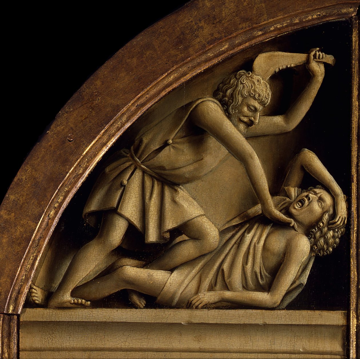 Gent-altertavlen. Tilbedelse av det mystiske lam: Kain dreper Abel, 1432. av Jan van Eyck