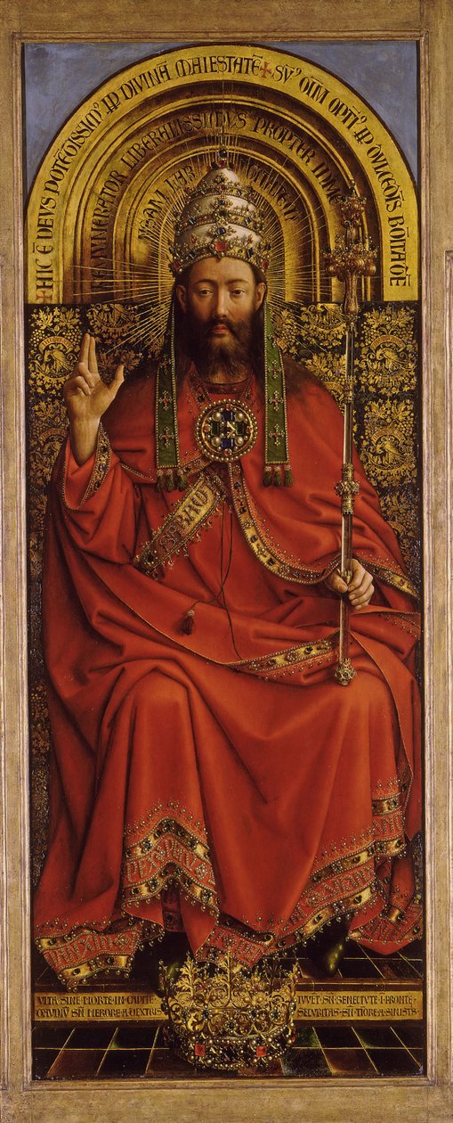 Ghent-altertavlen. Tilbedelse av det mystiske lam: Gud den allmektige, 1432. av Jan van Eyck