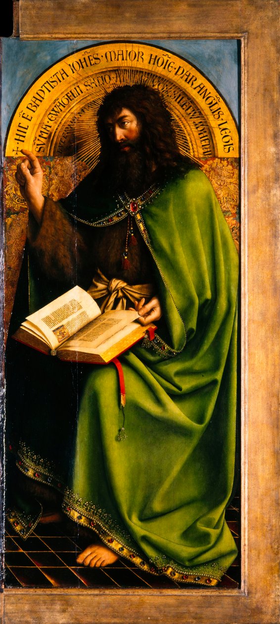 Ghent-altertavlen. Tilbedelse av det mystiske lam: Johannes døperen, 1432. av Jan van Eyck