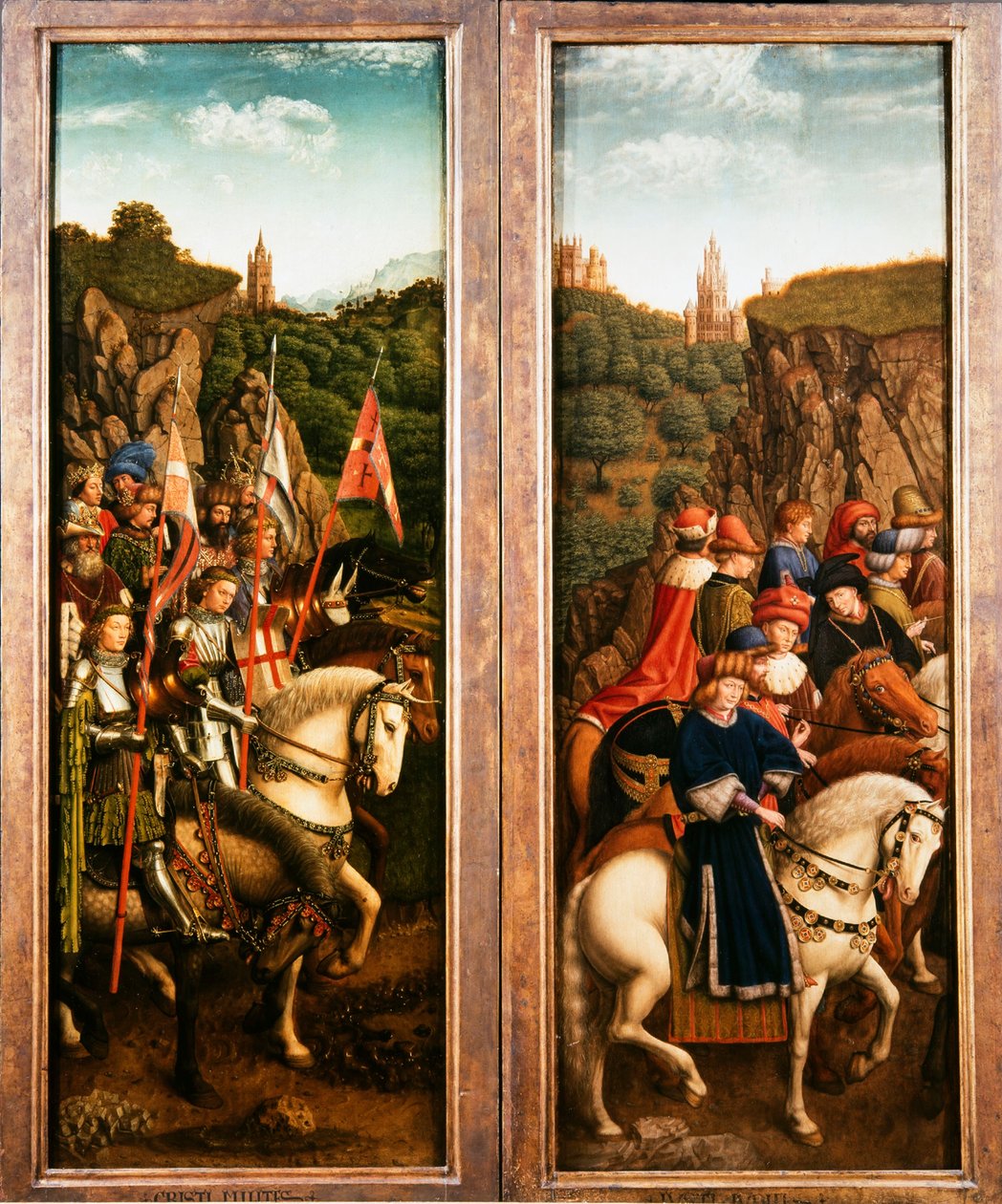 Ghent-altertavlen. Adoration of the Mystic Lamb: Just Judges and the Knights of Christ, 1432. av Jan van Eyck