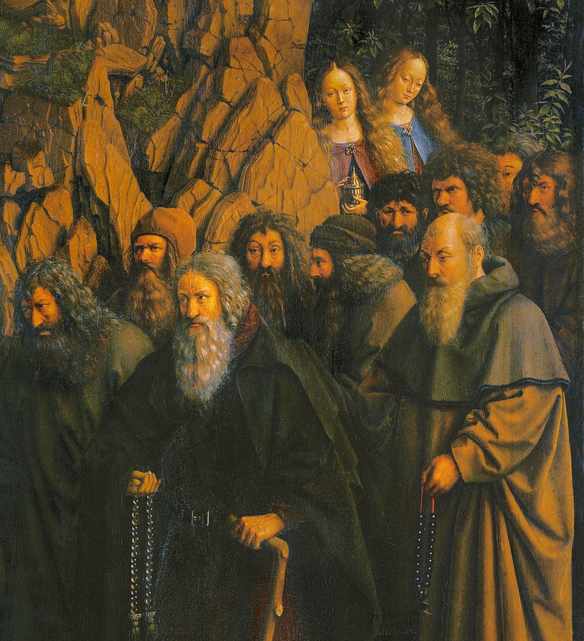 Eremittene guidet av St. Christopher fra høyre side av Ghent-altertavlen av Jan van Eyck