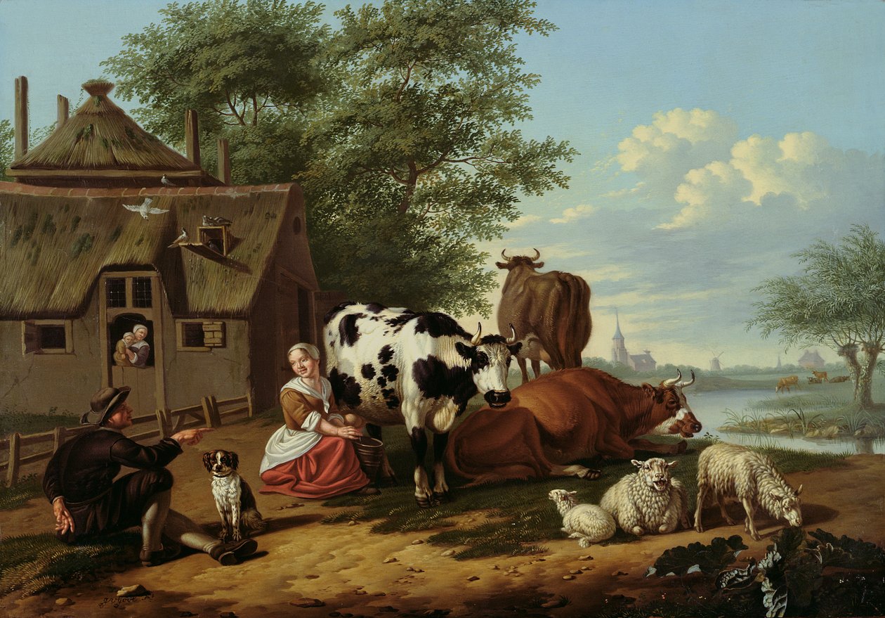 Storfe i en eng (panel) av Jan van Gool