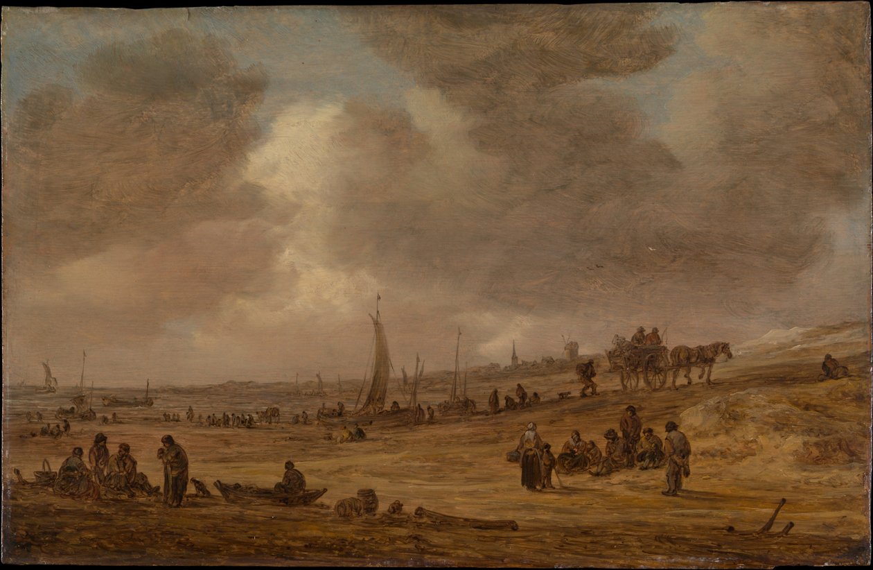 En strand med fiskebåter av Jan van Goyen