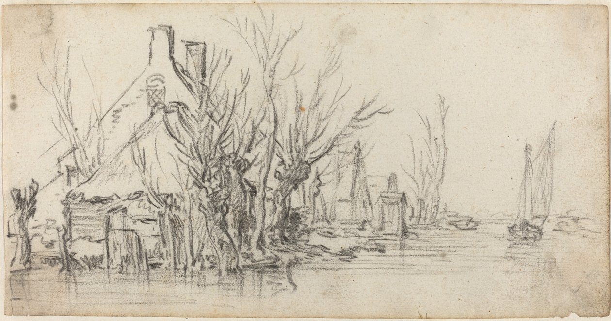 Hytter ved en elv av Jan van Goyen