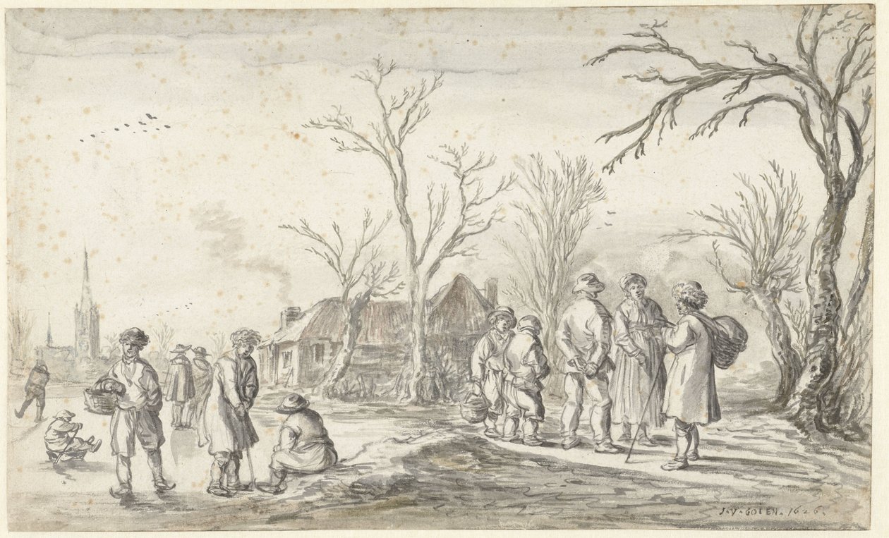 Figurer i en landsby om vinteren av Jan van Goyen