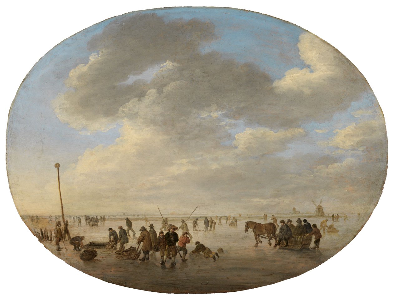 Nederlandsk flatt landskap med skøyteløpere av Jan van Goyen