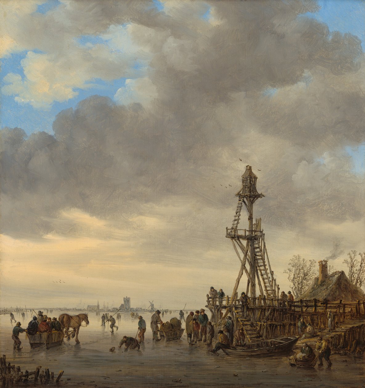 Isscene nær et observasjonstårn av tre av Jan van Goyen
