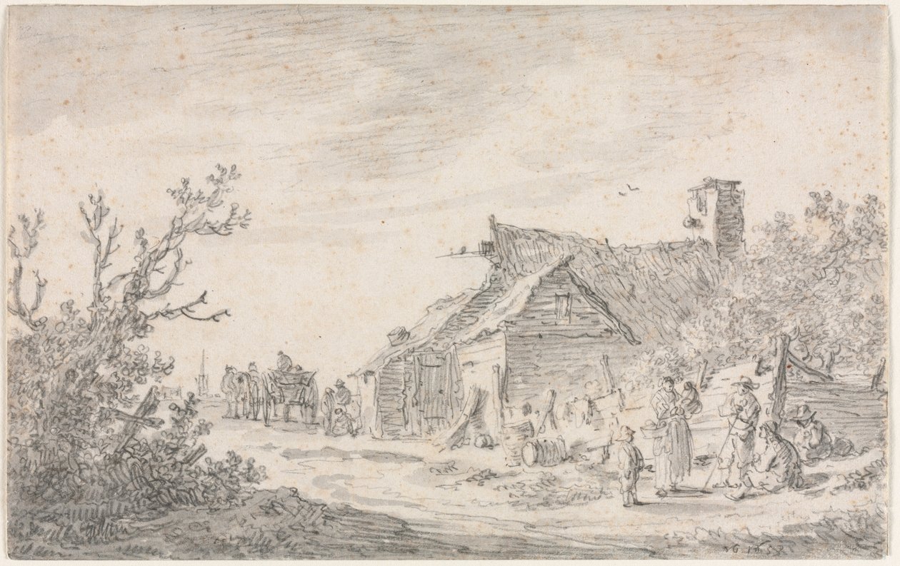 Landskap med hytte og figurer av Jan van Goyen