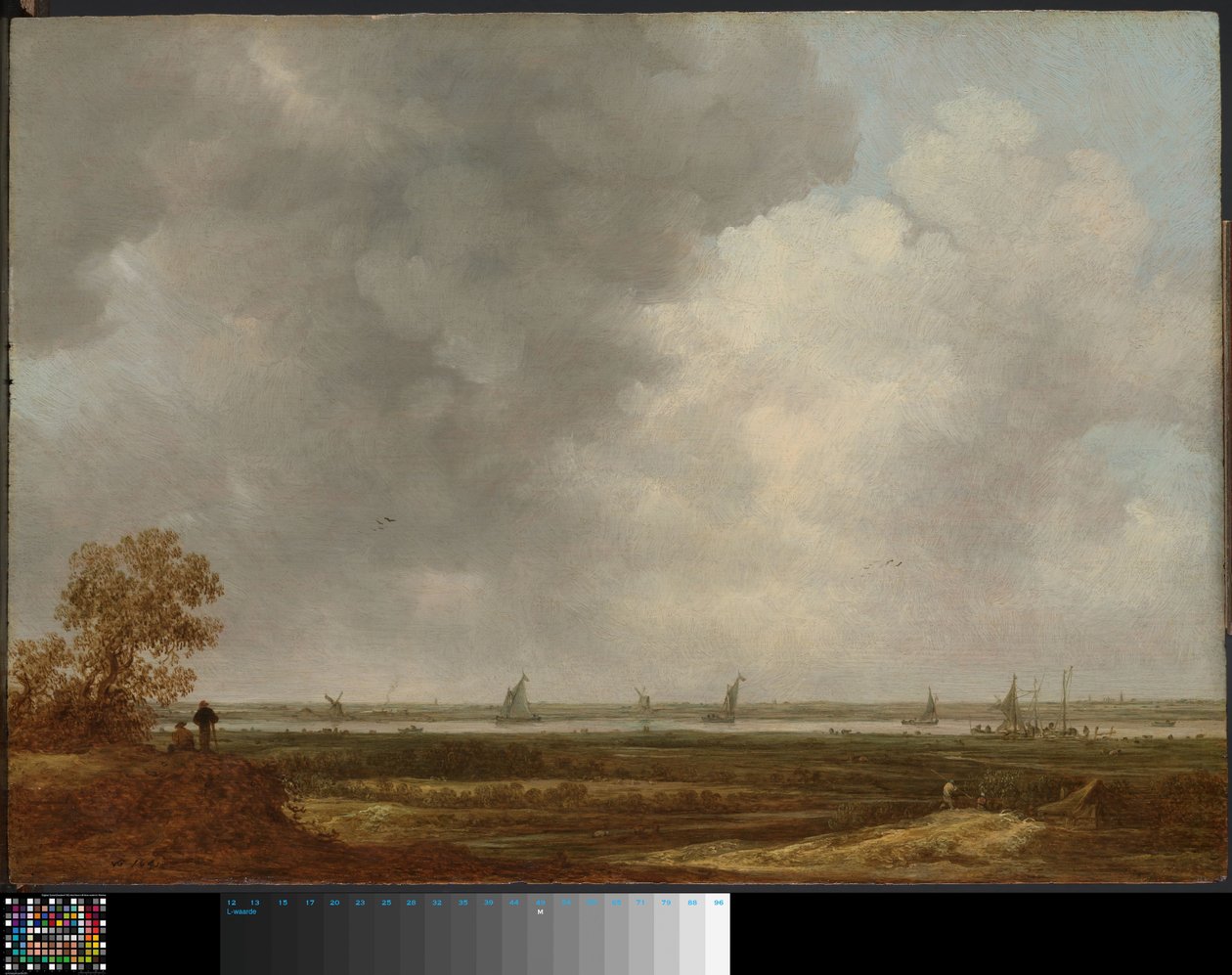 Panoramautsikt over en elv med lavtliggende enger av Jan van Goyen