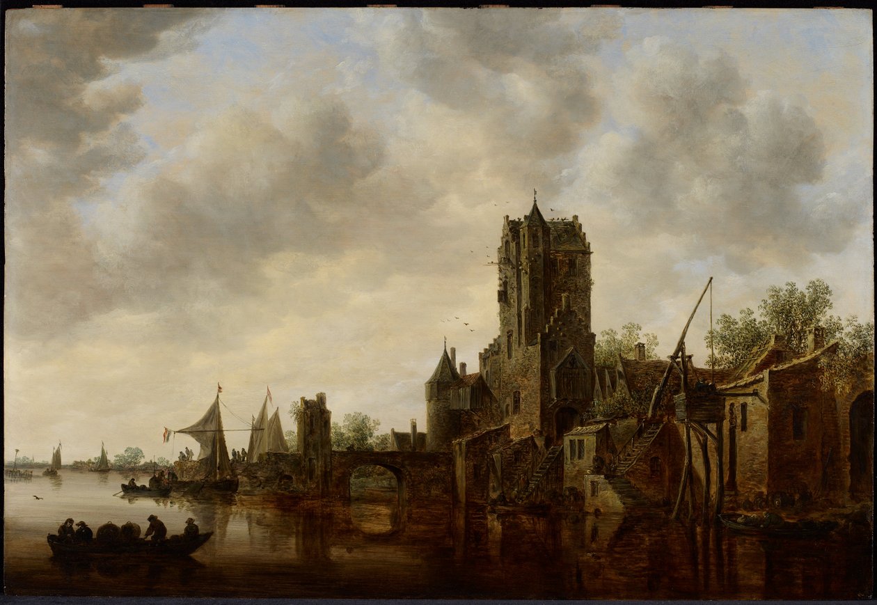 Elvelandskap med Pellecussen-porten nær Utrecht av Jan van Goyen