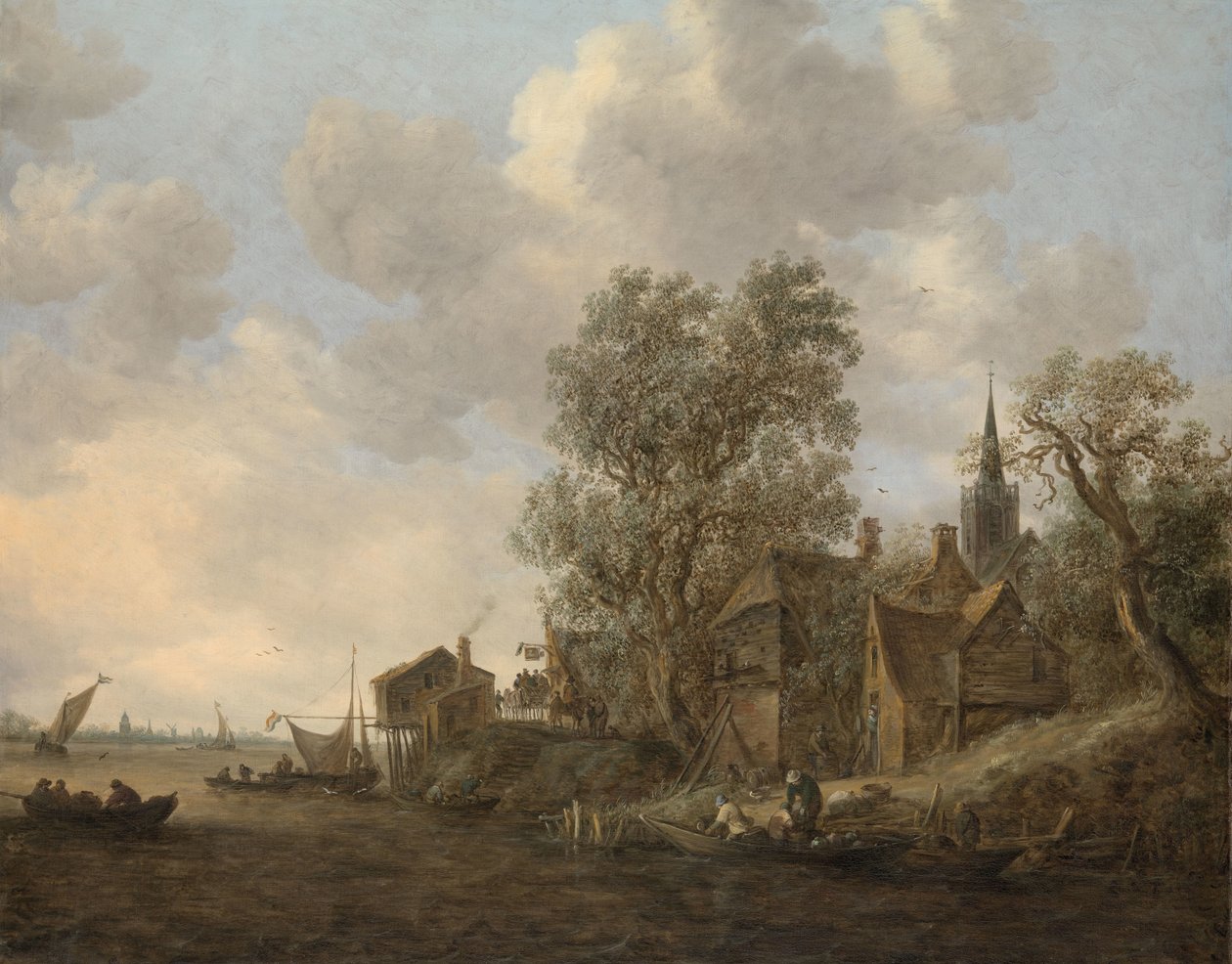 Utsikt over en by ved en elv av Jan van Goyen
