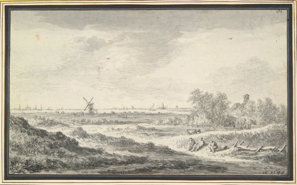 Utsikt over en elv med sanddyner i forgrunnen av Jan van Goyen