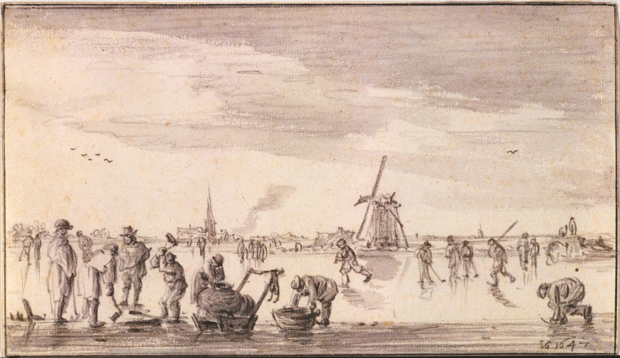 Vinterlandskap med skøyteløpere og fiskere av Jan van Goyen