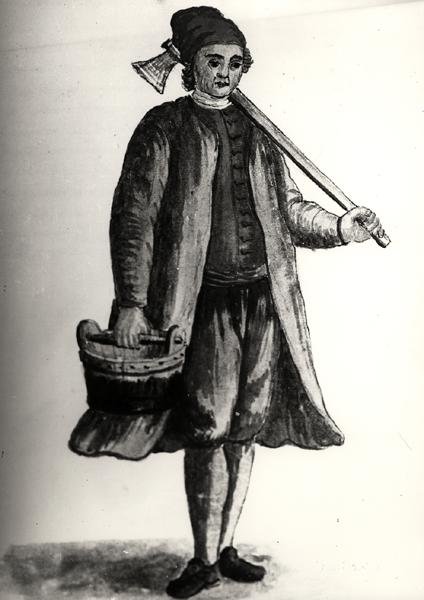 En arbeider fra det venetianske arsenalet (akvarell på papir) (s/hvitt-bilde) av Jan van Grevenbroeck