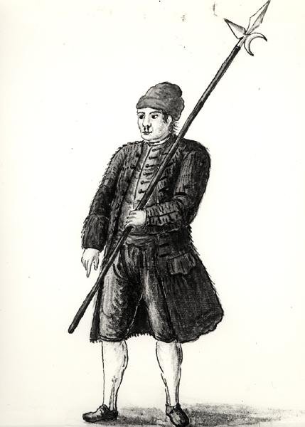 En arbeider fra det venetianske arsenalet (akvarell på papir) (s/hvitt-bilde) av Jan van Grevenbroeck