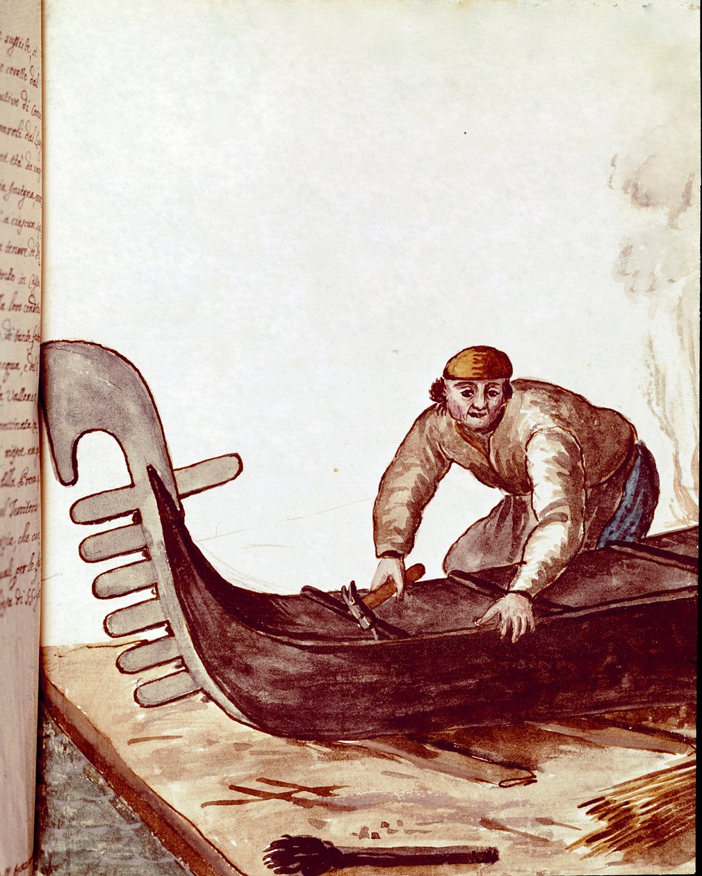 Håndverk: produsenten av gondoler Akvarelltegning og blekk fra et manuskript av Jan van Grevenbroeck (eller Giovanni Grevembroch (Grevenbroch) (1731-1807) av Jan van Grevenbroeck