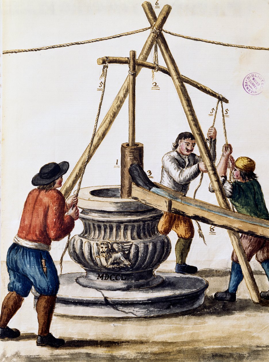 Graver brønn, illustrasjon fra illustrert bok med venetianske kostymer, av Jan Grevenbroeck (1731-1807), akvarell, Italia av Jan van Grevenbroeck