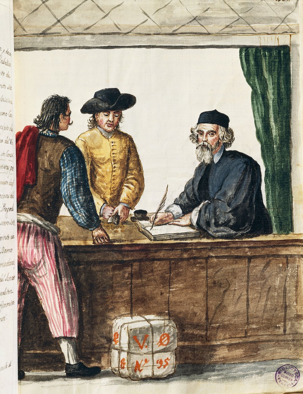 Utmerket kjøpmann, illustrasjon fra illustrert bok med venetianske kostymer, av Jan Grevenbroeck (1731-1807), akvarell, Italia av Jan van Grevenbroeck