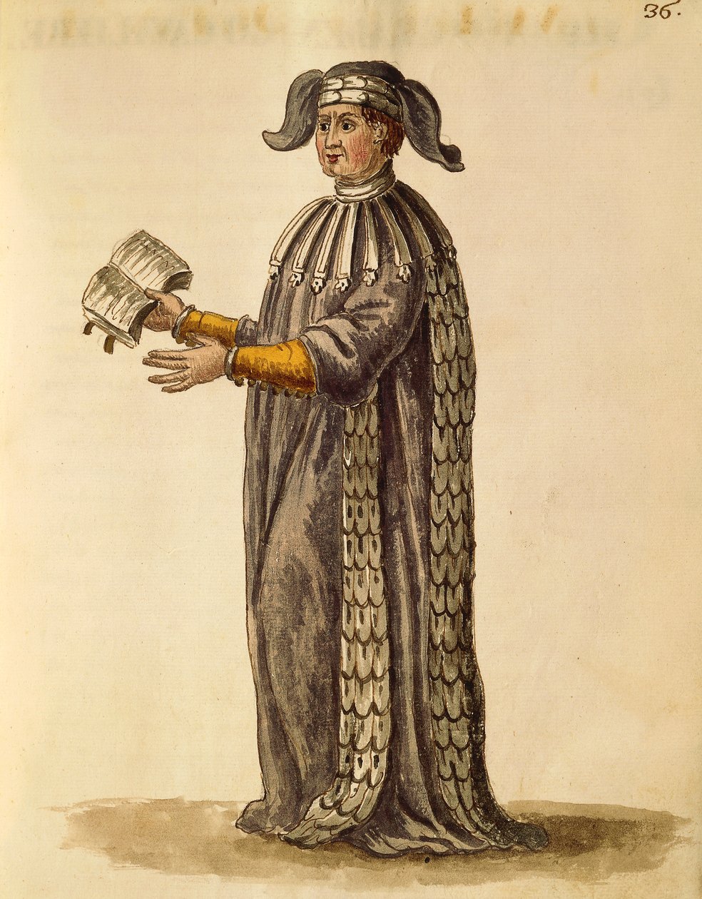 Legekappe, av Jan van Grevenbroeck eller Giovanni Grevembroch (1731-1807), Gli Abiti de Veneziani, fra illustrert kostymebok, akvarell av Jan van Grevenbroeck