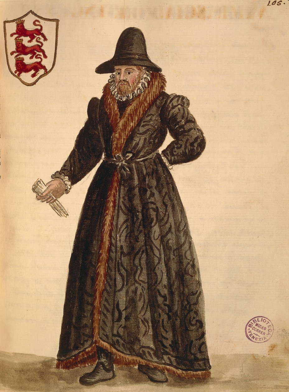 Engelsk ambassadør, av Jan van Grevenbroeck eller Giovanni Grevembroch (1731-1807), Gli Abiti de Veneziani, fra illustrert kostymebok, akvarell av Jan van Grevenbroeck