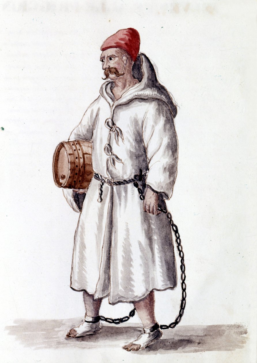 Galerian fra det 17. -18. århundre. Akvarelltegning og blekk fra manuskriptet "Venitianernes skikker"" av Jan van Grevenbroek (dr. Giovanni Grevenbroich (Grevenbroich) (1731-1807) av Jan van Grevenbroeck