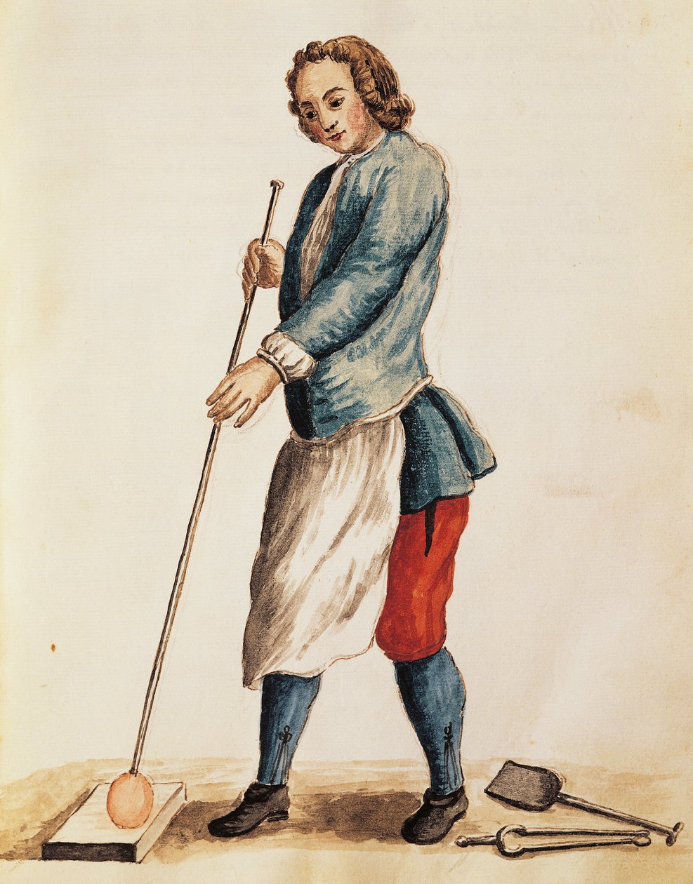 Glassblåser av Murano-glass, illustrasjon fra illustrert bok med venetianske kostymer, av Jan Grevenbroeck (1731-1807), akvarell, Italia av Jan van Grevenbroeck