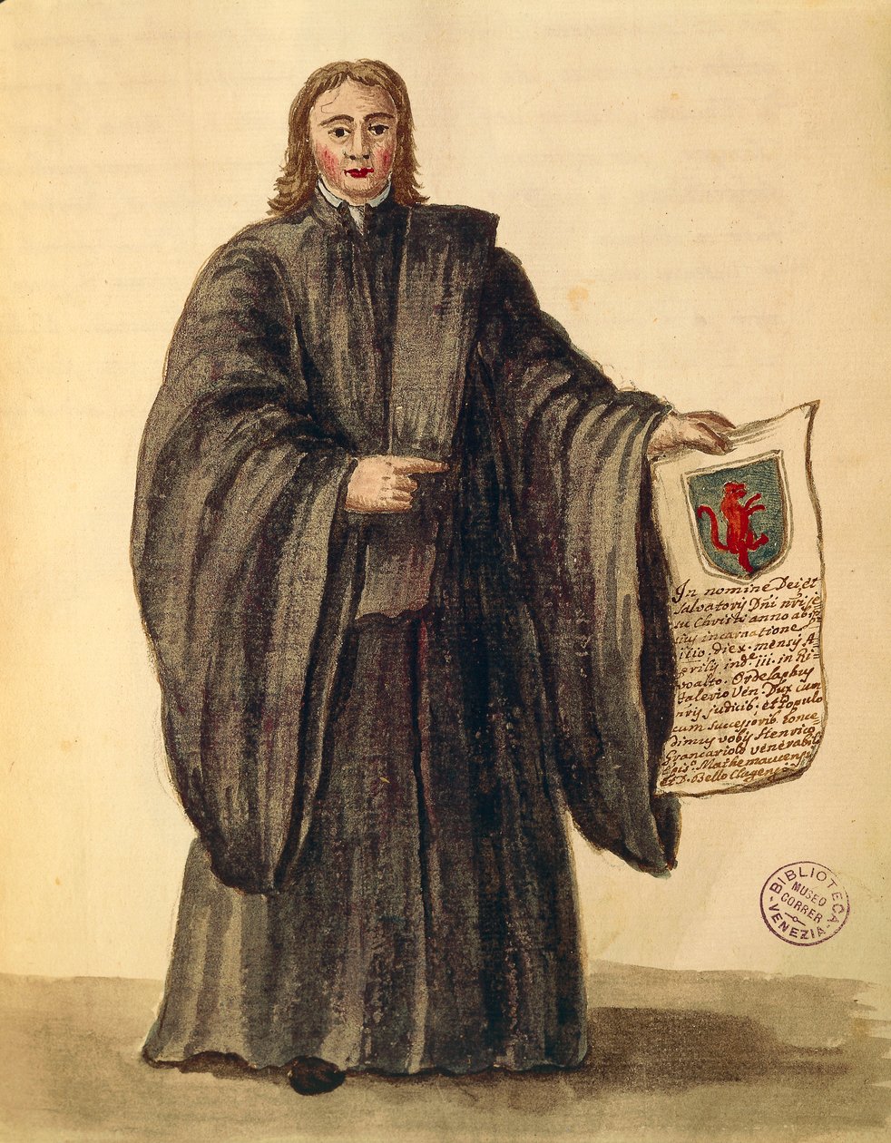 Store kansler for byen Chioggia, av Jan van Grevenbroeck eller Giovanni Grevembroch (1731-1807), Gli Donne de Veneziani, fra illustrert kostymebok, akvarell av Jan van Grevenbroeck
