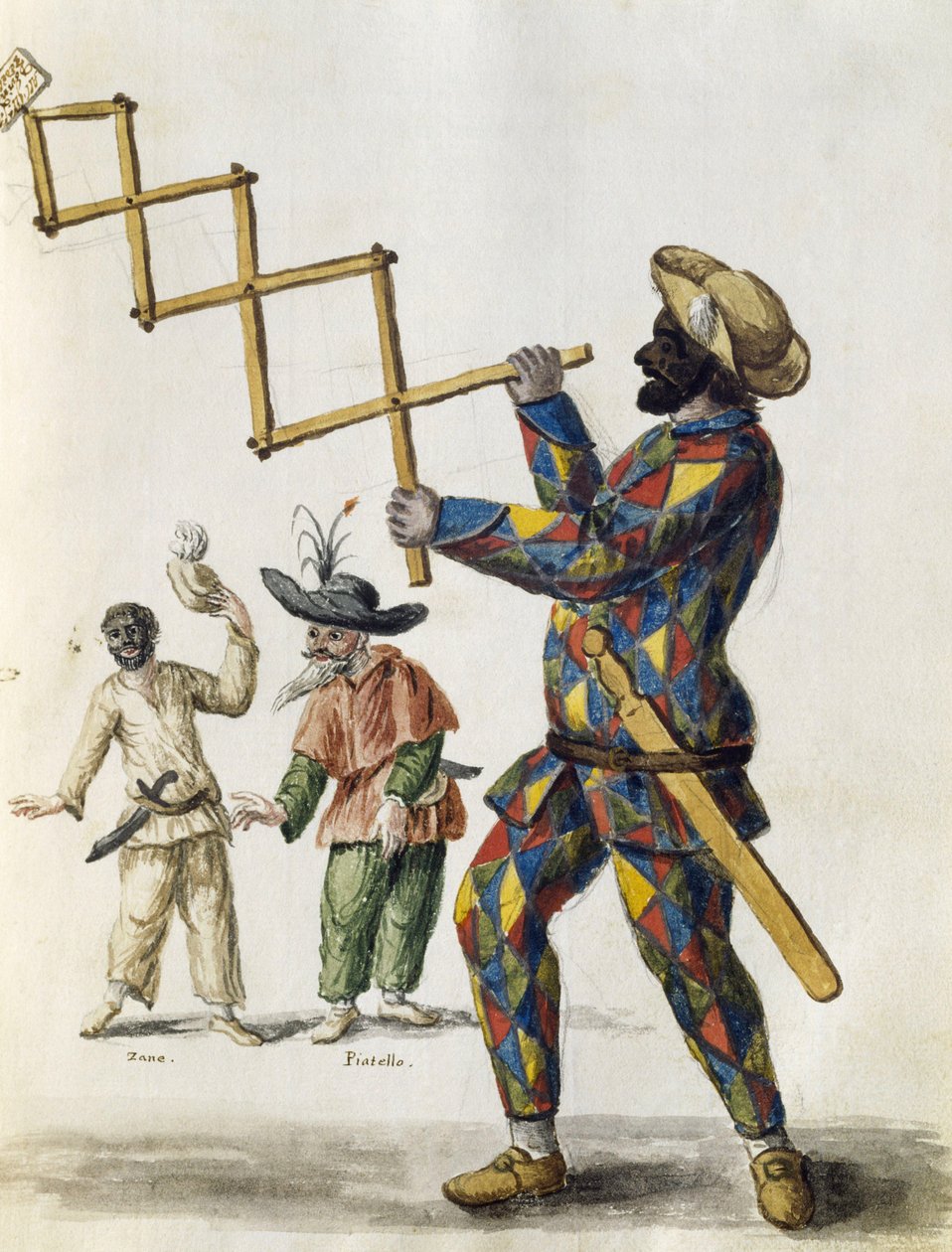 Harlekin, akvarell fra The Venetian clothes, i nesten alle aldre flittig samlet og malt på 1700-tallet, av Jan van Grevenbroeck eller Giovanni Grevembroch (1731-1807), Italia av Jan van Grevenbroeck