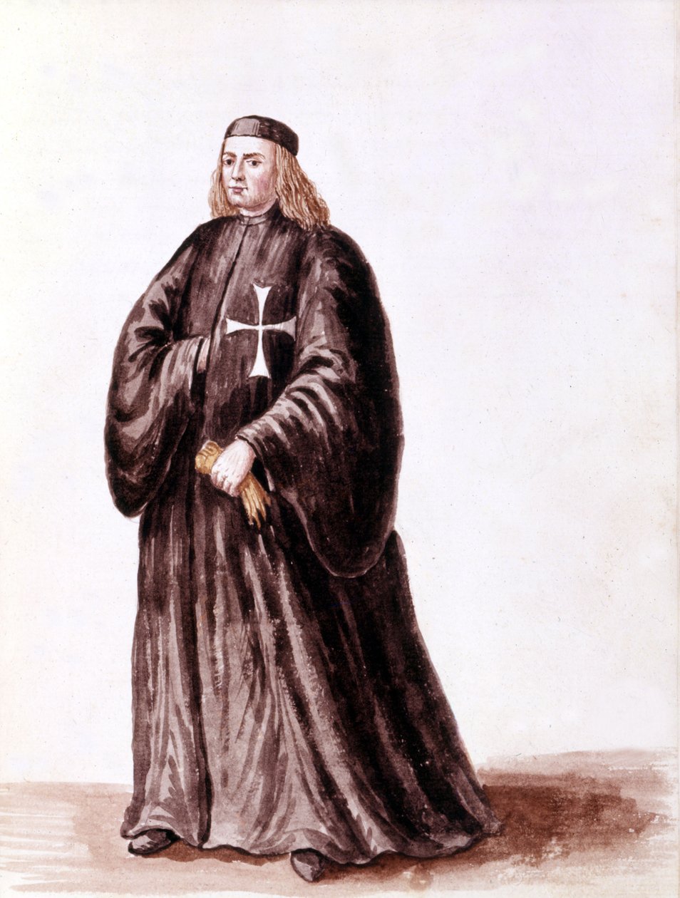 Ridder av Malta. Akvarelltegning og blekk fra manuskriptet "Venitianernes skikker"" av Jan van Grevenbroek (eller Giovanni Grevenbroich (Grevenbroich) (1731-1807) av Jan van Grevenbroeck