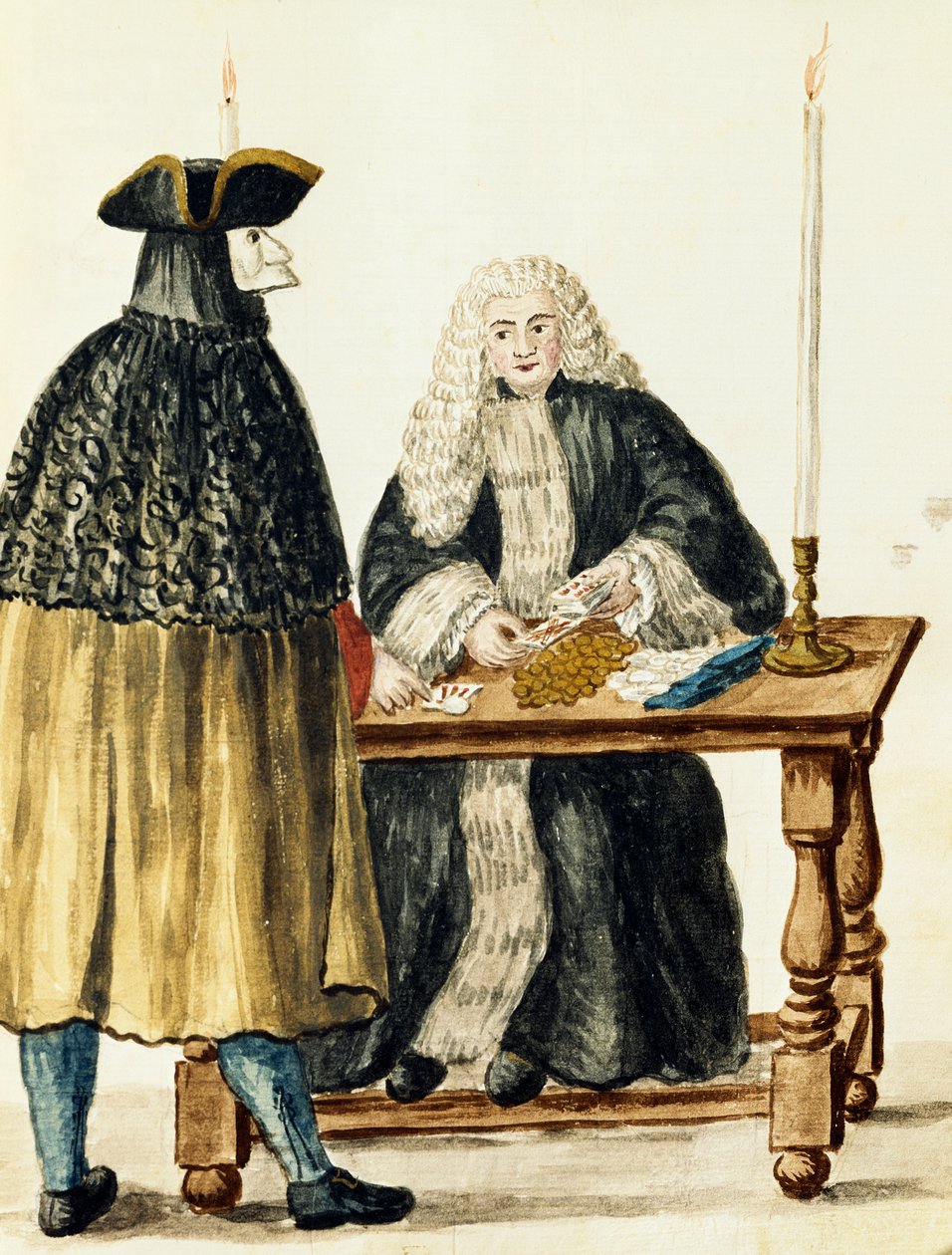 Magistrat som spiller kort med maskert mann, av Jan Grevenbroeck (1731-1807), Italia av Jan van Grevenbroeck
