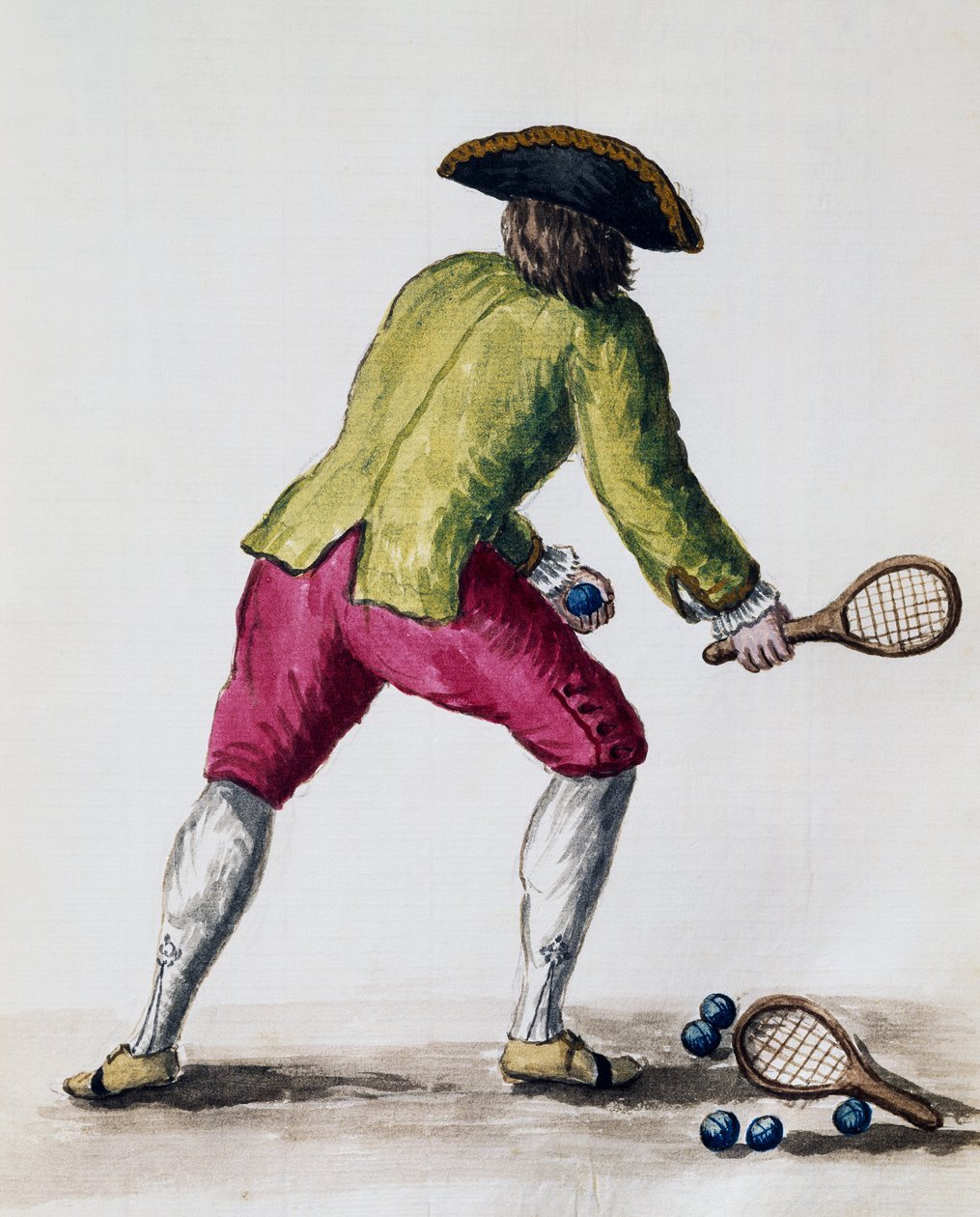 Mann som leker med racket og baller, fra The Illustrated Book of Venetian Costumes, Italia av Jan van Grevenbroeck