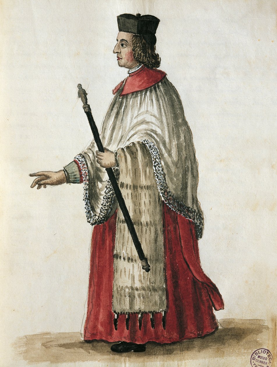 Seremonimester i Markuskirken, hentet fra Venicens kostymer av Giovanni di Grevembroch (1731-1807) Akvarell av Jan van Grevenbroeck