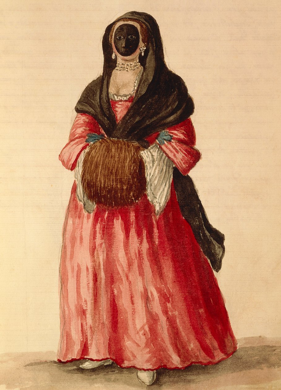 Moretta, venetiansk maske, akvarell av Giovanni Grevembroch, Italia av Jan van Grevenbroeck