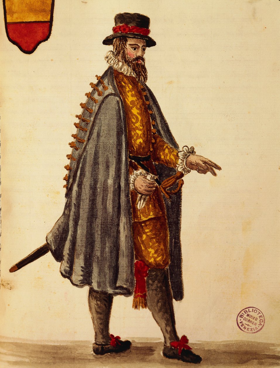 Napolitansk ambassadør, av Jan van Grevenbroeck eller Giovanni Grevembroch (1731-1807), Gli Donne de Veneziani, fra illustrert kostymebok, akvarell av Jan van Grevenbroeck