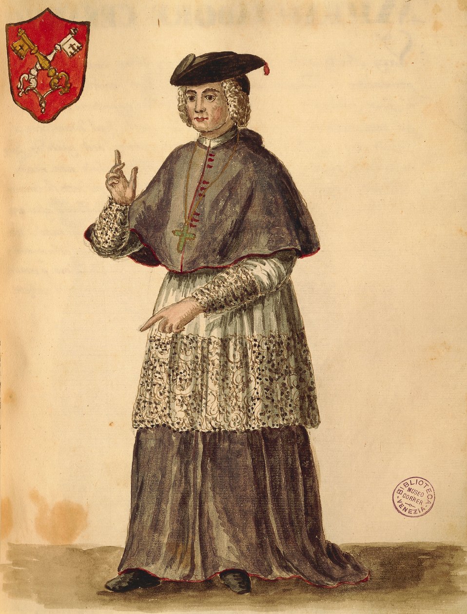 Pavelig legat i Serenissima, av Jan van Grevenbroeck eller Giovanni Grevembroch (1731-1807), Gli Donne de Veneziani, fra illustrert kostymebok, akvarell av Jan van Grevenbroeck