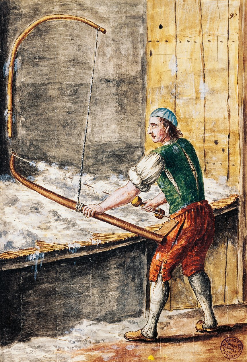 Bomullsspinneren, illustrasjon fra den illustrerte boken med venetianske kostymer, av Jan Grevenbroeck (1731-1807), akvarell, Italia av Jan van Grevenbroeck