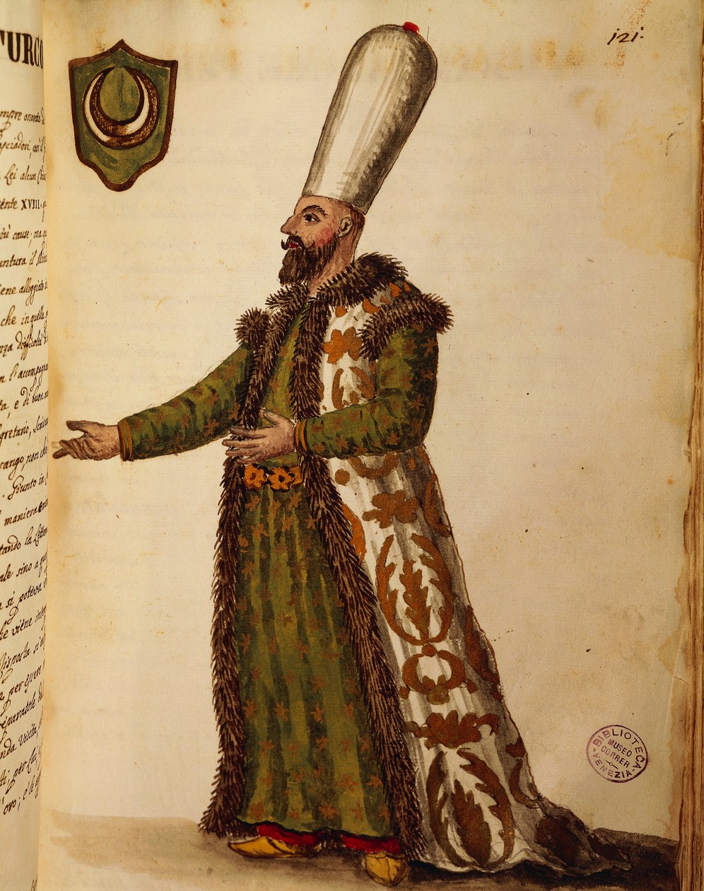 Tyrkisk ambassadør i Venezia, farget gravering av Giovanni di Grevembroch, fra Gli abbigliamento de veneziani (kostymer til venetianere), bind II, plate 121 av Jan van Grevenbroeck